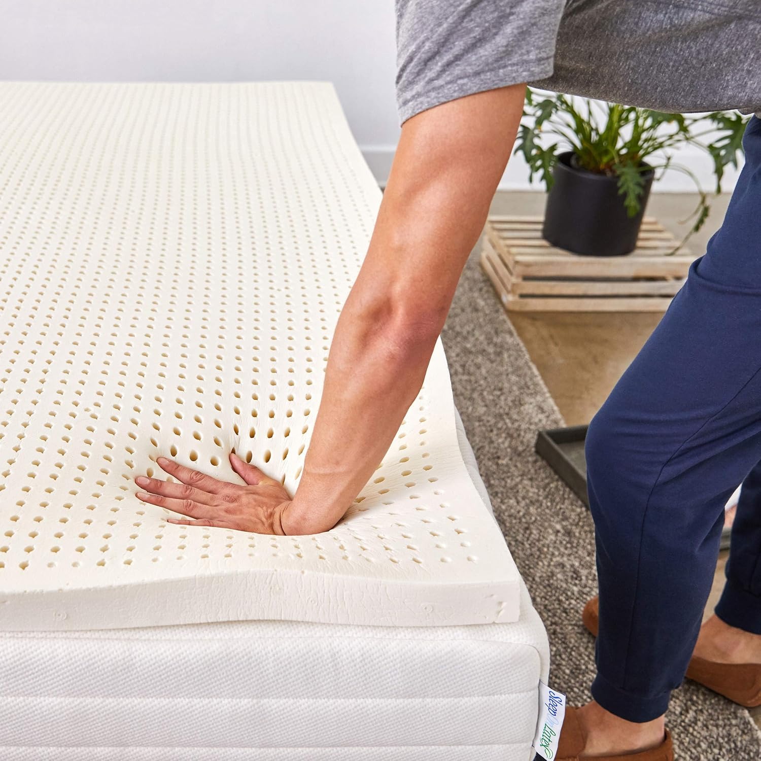 Pure Green Natural Latex Mattress Topper, Medium, 2 Inch, Queen, detail view