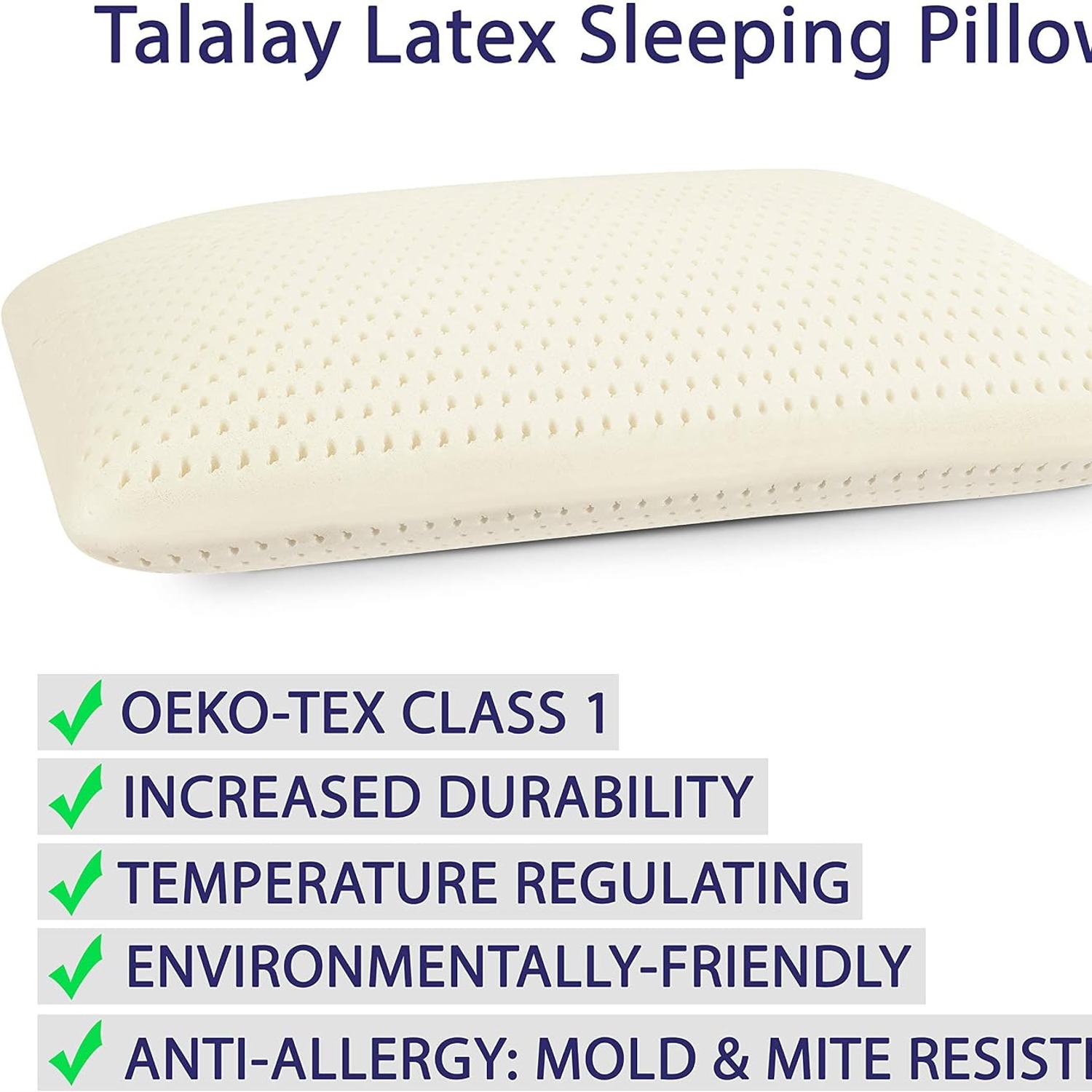 RejuveNite Talalay Latex Pillow, Queen 2-Pack, Medium Firm with Cotton Cover: image 5